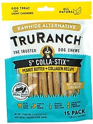 TruRanch Peanut Butter Collagen Sticks Hard Chew Dog Treats, 5-in, 15 count