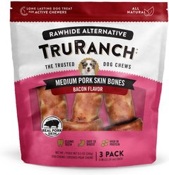 TruRanch Pork Skin Bacon Flavored Dog Bones, Medium, 3 count
