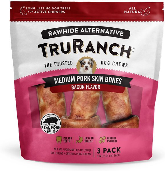 TruRanch Pork Skin Bacon Flavored Dog Bones, Medium, 3 count