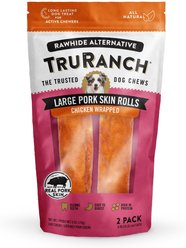 TruRanch Pork Skin Rolls Chicken Wrapped Dog Jerky, Large, 2 count