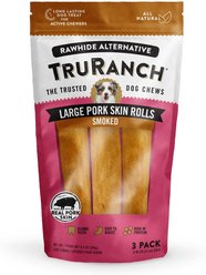 TruRanch Pork Skin Rolls Smoky Flavored Natural Chew Dog Treats, Large, 3 count