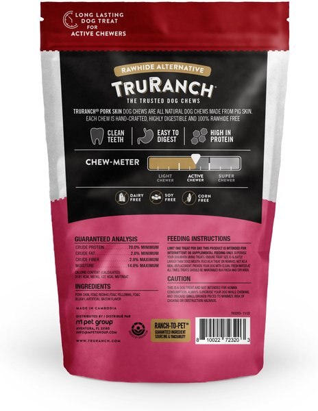 TruRanch Pork Skin Twist Bacon Flavored Hard Chew Dog Treats, Medium, 4 count