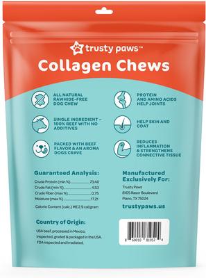 Show full view: Trusty Paws USA Beef Collagen Chews Extra Thin Jerky Dog Treats, 60 count, 15-oz bag slide 3 of 8
