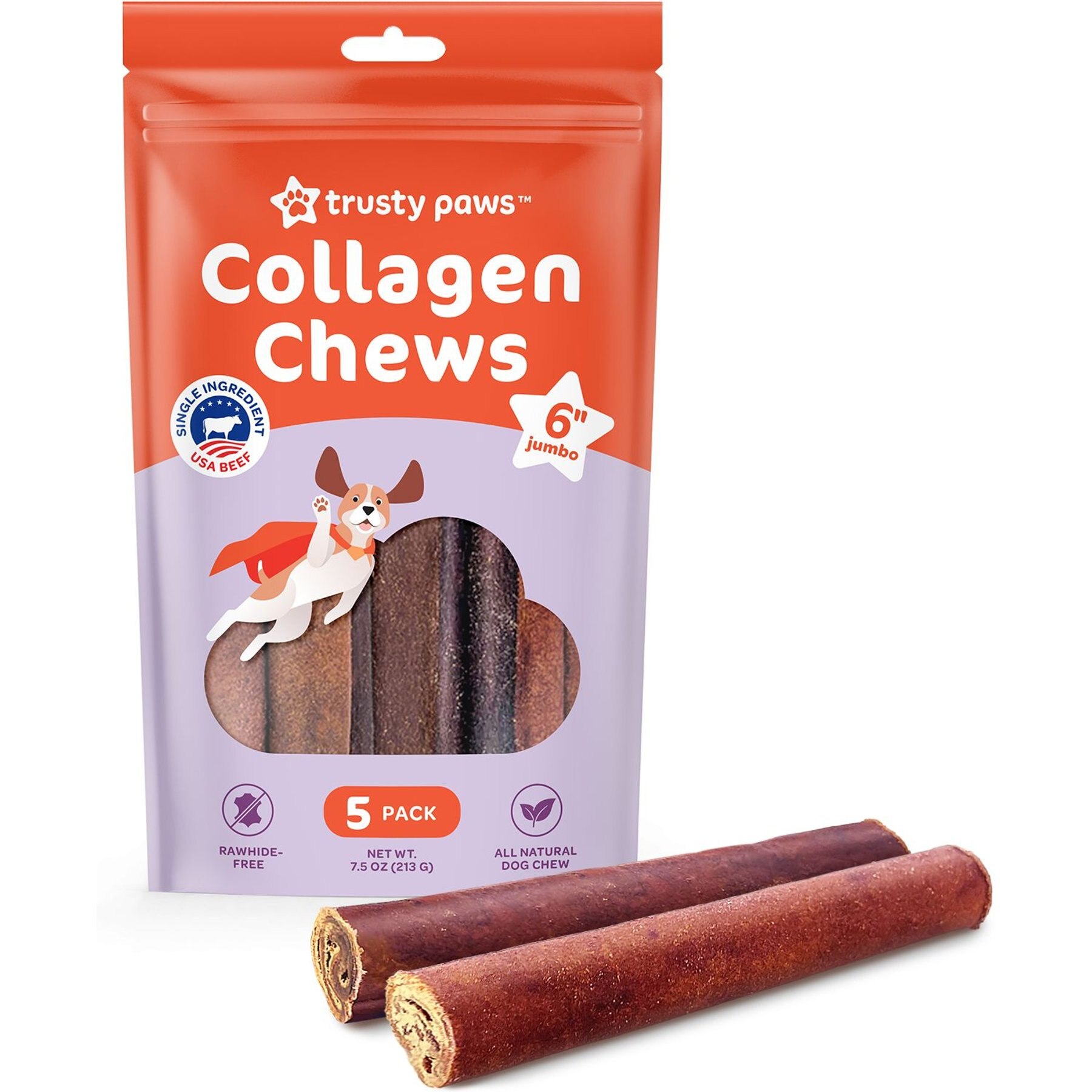 TRUSTY PAWS USA Beef Collagen Chews Jumbo Jerky Dog Treats,