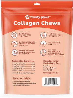 Show full view: Trusty Paws USA Beef Collagen Chews Thick Jerky Dog Treats, 20 count, 21-oz bag slide 3 of 8