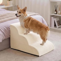 TSCOMON 3 Step Ramp for Couch Curved Stable Short-Legged, Non-Slip Ladder Dog & Cat Stairs, Beige, 15.7 x 22.4 x 15.7-in
