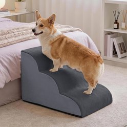 TSCOMON 3 Step Ramp for Couch Curved Stable Short-Legged, Non-Slip Ladder Dog & Cat Stairs, Deep Gray, 15.7 x 22.4 x 15.7-in