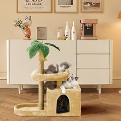 TSCOMON 31.5-in Leaf Design Plush Cat Tree, Beige