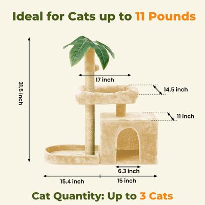 Show full view: TSCOMON 31.5-in Leaf Design Plush Cat Tree, Beige slide 3 of 9