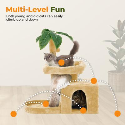 Show full view: TSCOMON 31.5-in Leaf Design Plush Cat Tree, Beige slide 6 of 9