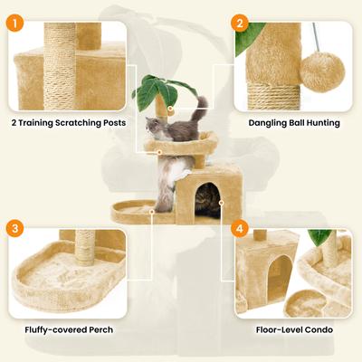 Show full view: TSCOMON 31.5-in Leaf Design Plush Cat Tree, Beige slide 4 of 9