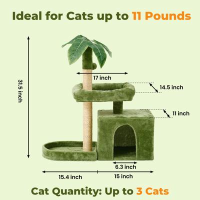 Show full view: TSCOMON 31.5-in Leaf Design Plush Cat Tree, Green slide 2 of 7