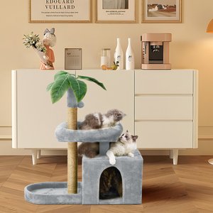TSCOMON 31.5-in Leaf Design Plush Cat Tree, Grey