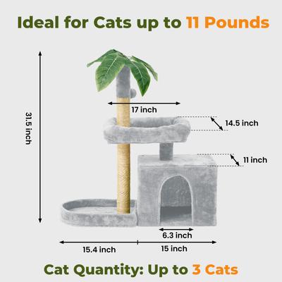 Show full view: TSCOMON 31.5-in Leaf Design Plush Cat Tree, Grey slide 2 of 8