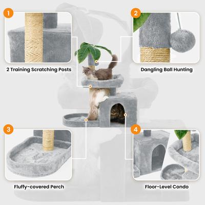 Show full view: TSCOMON 31.5-in Leaf Design Plush Cat Tree, Grey slide 3 of 8