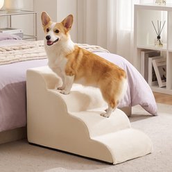 TSCOMON 4 Step Ramp for Couch Curved Stable Short-Legged, Non-Slip Ladder Dog & Cat Stairs, Beige, 20.47 x 28.35 x 15.7-in