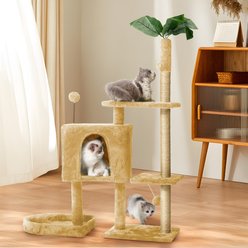TSCOMON 52-in Plush Cat Tree with Hammock, Toy & Sisal Scratching Post, Beige