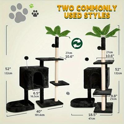Show full view: TSCOMON 52-in Plush Cat Tree with Hammock, Toy & Sisal Scratching Post, Black slide 2 of 6