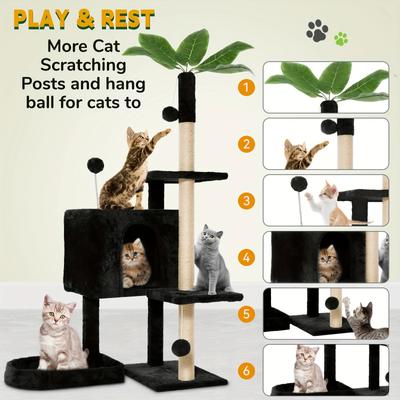 Show full view: TSCOMON 52-in Plush Cat Tree with Hammock, Toy & Sisal Scratching Post, Black slide 3 of 6