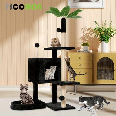 Show full view: TSCOMON 52-in Plush Cat Tree with Hammock, Toy & Sisal Scratching Post, Black slide 4 of 6