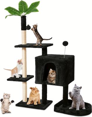 Show full view: TSCOMON 52-in Plush Cat Tree with Hammock, Toy & Sisal Scratching Post, Black slide 5 of 6