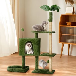 TSCOMON 52-in Plush Cat Tree with Hammock, Toy & Sisal Scratching Post, Green