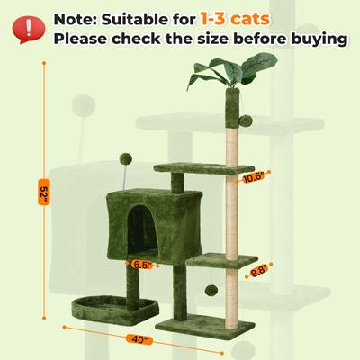 Show full view: TSCOMON 52-in Plush Cat Tree with Hammock, Toy & Sisal Scratching Post, Green slide 2 of 7