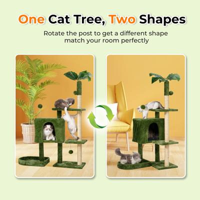 Show full view: TSCOMON 52-in Plush Cat Tree with Hammock, Toy & Sisal Scratching Post, Green slide 4 of 7
