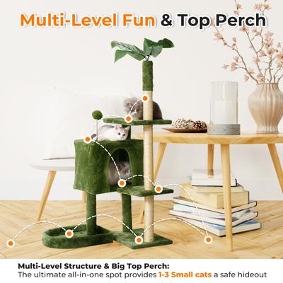 Show full view: TSCOMON 52-in Plush Cat Tree with Hammock, Toy & Sisal Scratching Post, Green slide 5 of 7