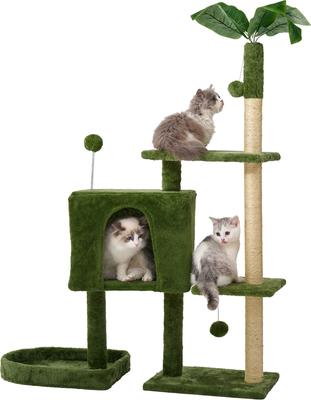 Show full view: TSCOMON 52-in Plush Cat Tree with Hammock, Toy & Sisal Scratching Post, Green slide 6 of 7