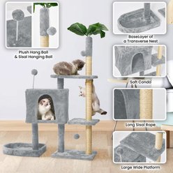 TSCOMON 52-in Plush Cat Tree with Hammock, Toy & Sisal Scratching Post, Light Grey slide 2 of 5