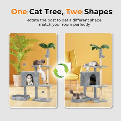 Show full view: TSCOMON 52-in Plush Cat Tree with Hammock, Toy & Sisal Scratching Post, Light Grey slide 4 of 6