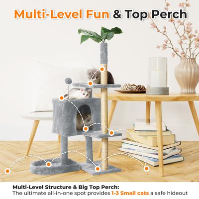 Show full view: TSCOMON 52-in Plush Cat Tree with Hammock, Toy & Sisal Scratching Post, Light Grey slide 3 of 6