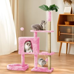 TSCOMON 52-in Plush Cat Tree with Hammock, Toy & Sisal Scratching Post, Pink