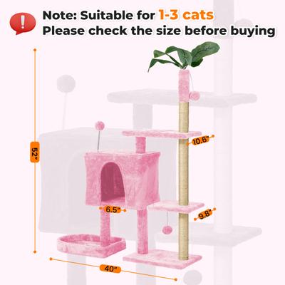 Show full view: TSCOMON 52-in Plush Cat Tree with Hammock, Toy & Sisal Scratching Post, Pink slide 2 of 7