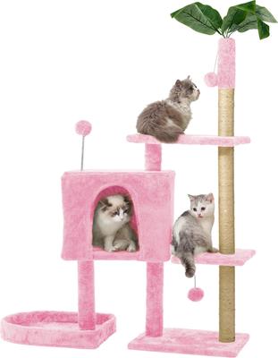 Show full view: TSCOMON 52-in Plush Cat Tree with Hammock, Toy & Sisal Scratching Post, Pink slide 6 of 7