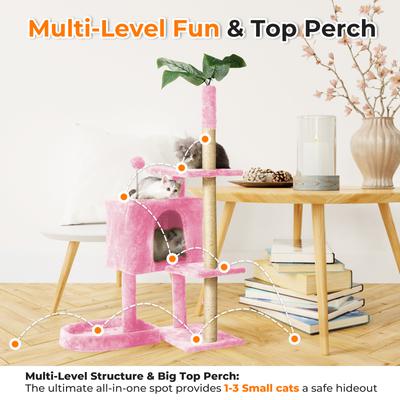 Show full view: TSCOMON 52-in Plush Cat Tree with Hammock, Toy & Sisal Scratching Post, Pink slide 5 of 7