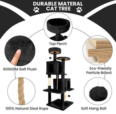 Show full view: TSCOMON Multi-Level 58-in Plush Cat Tree & Condo, Black slide 7 of 10