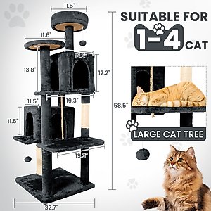 TSCOMON Multi-Level 58-in Plush Cat Tree & Condo, Deep Grey
