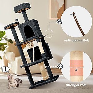 TSCOMON Multi-Level 58-in Plush Cat Tree & Condo, Deep Grey