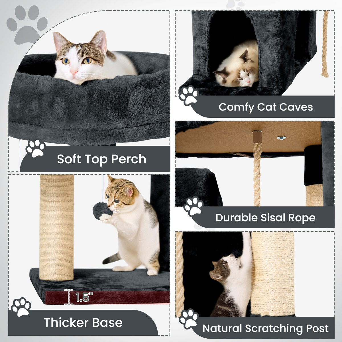 xiuyun ma ☆ TSCOMON Multi-Level 58-in Plush Cat Tree & Condo, Deep Grey