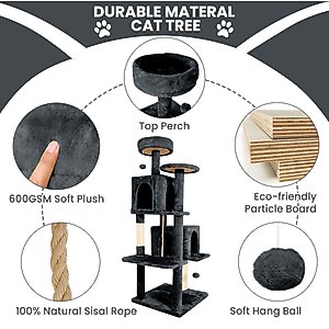 TSCOMON Multi-Level 58-in Plush Cat Tree & Condo, Deep Grey