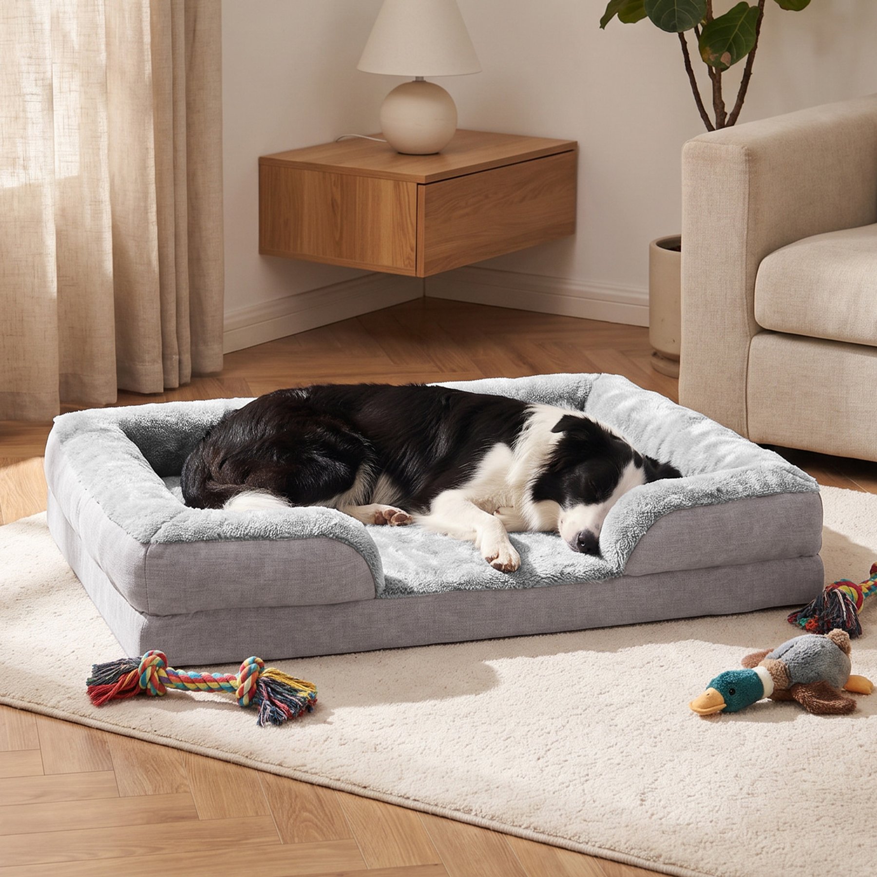 TSCOMON Orthopedic Waterproof Washable Dog Bed with Non-Slip Bottom & Removable Cover, Grey, Large: 35 x 27-in