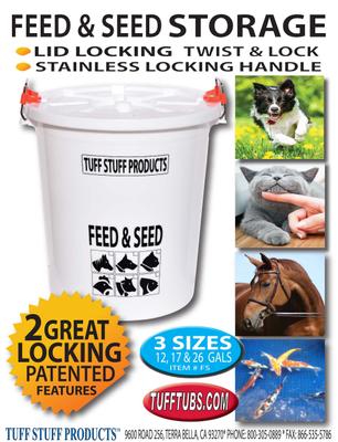 Show full view: Tuff Stuff Products HD Feed & Seed Storage with Lid Stainless Lock Handle Pat Pend Farm Animal Feeder, 17-gal slide 2 of 3