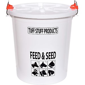 Tuff Stuff Products HD Feed & Seed Storage with Lid Stainless Lock Handle Pat Pend Farm Animal Feeder, 7-gal