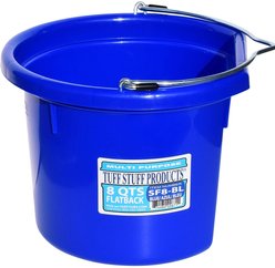 Tuff Stuff Products Heavy Duty Flat Back Farm Animal Feeder, 8-qt, Blue