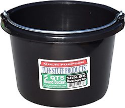 Tuff Stuff Products Heavy Duty Small Round Bucket Farm Animal Feeder, 5-qt, Black