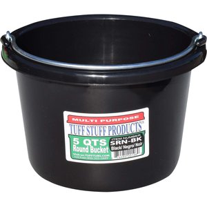 Tuff Stuff Products Heavy Duty Small Round Bucket Farm Animal Feeder, 5-qt, Black