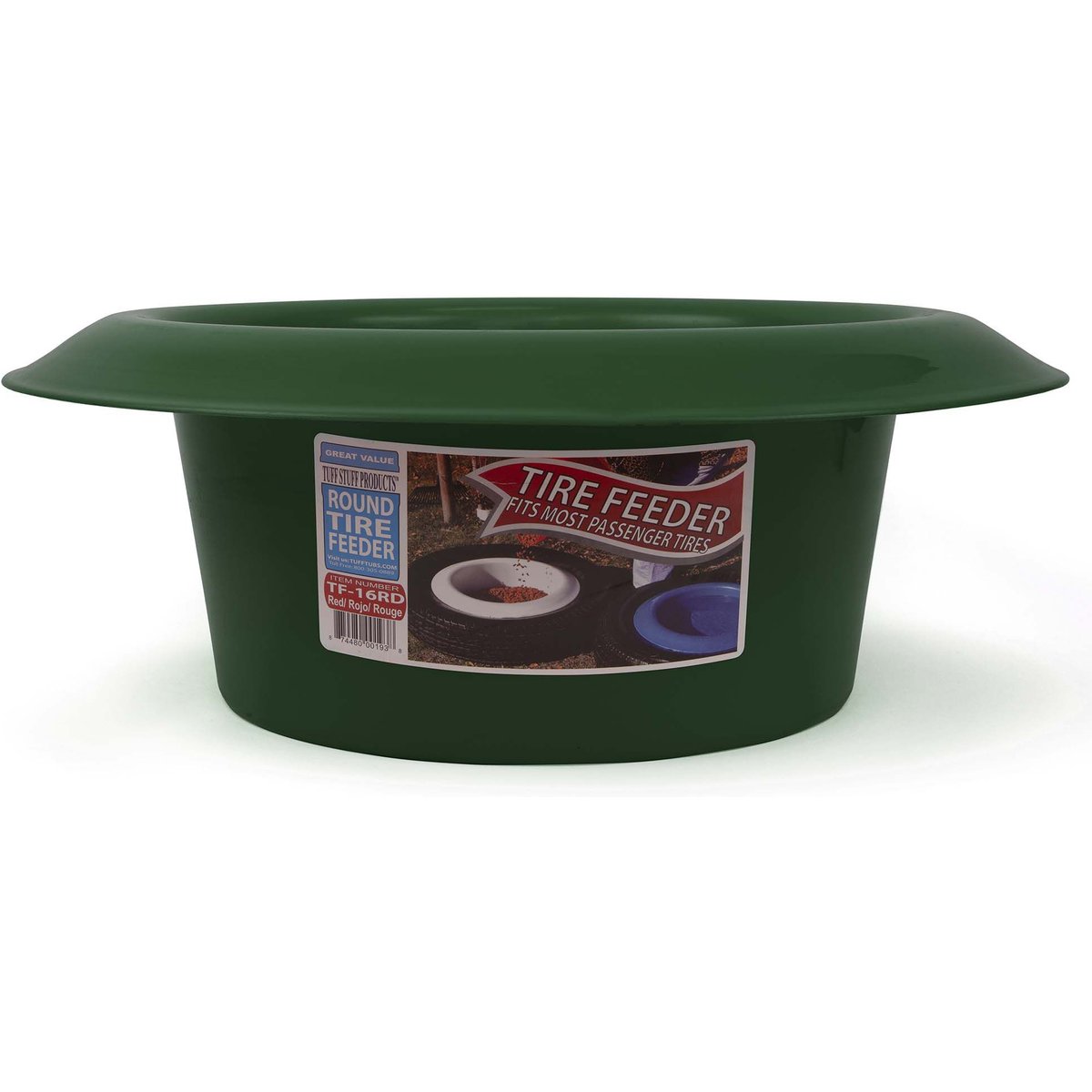 Tuff Stuff Products Universal Round Tire Farm Animal Feeder, 16-qt, Forest Green