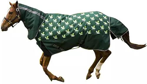 Show full view: TuffRider 1200D Ripstop 220G Polyfill Horse Print Combo Neck Two Tone Horse Turnout Blanket, Hunter, 51-in slide 2 of 2